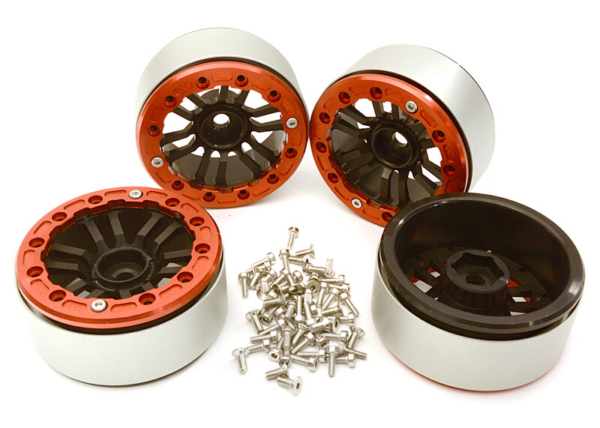 Billet Machined 1.9 12 Spoke Wheels, Red/Black - Traxxas TRX-4