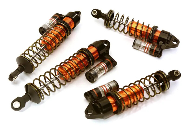 Integy Billet Machined Piggyback shock set, Orange - Traxxas Slash 4x4
