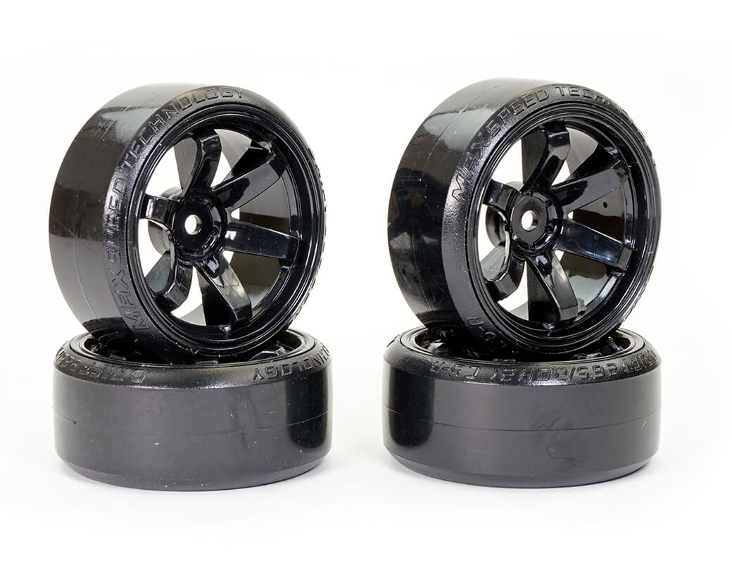 Fastrax 1/10 straat/drift banden op 6 spaaks velgen (6mm Offset)- Zwart