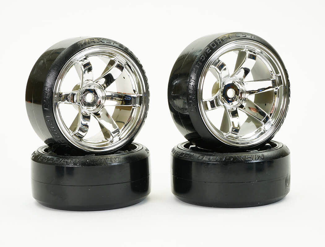 Fastrax 1/10 straat/drift banden op 6 spaaks velgen (6mm Offset)- Chrome