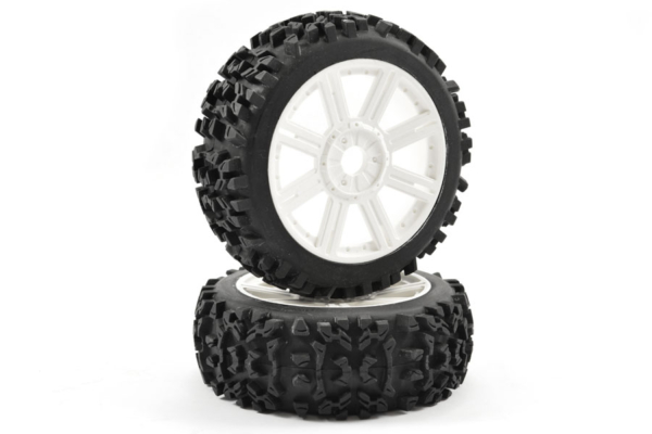 Fastrax Maze banden op witte 8-Spaaks velgen voor 1/8 buggy