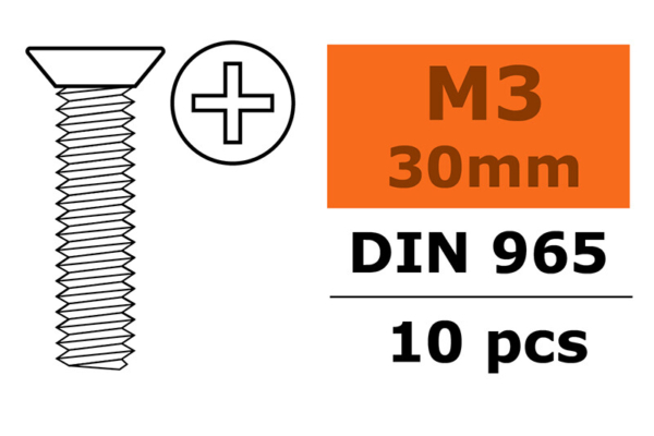 Verzonken schroef met philips kruissleuf, M3X30, Gegalvaniseerd staal (10st)