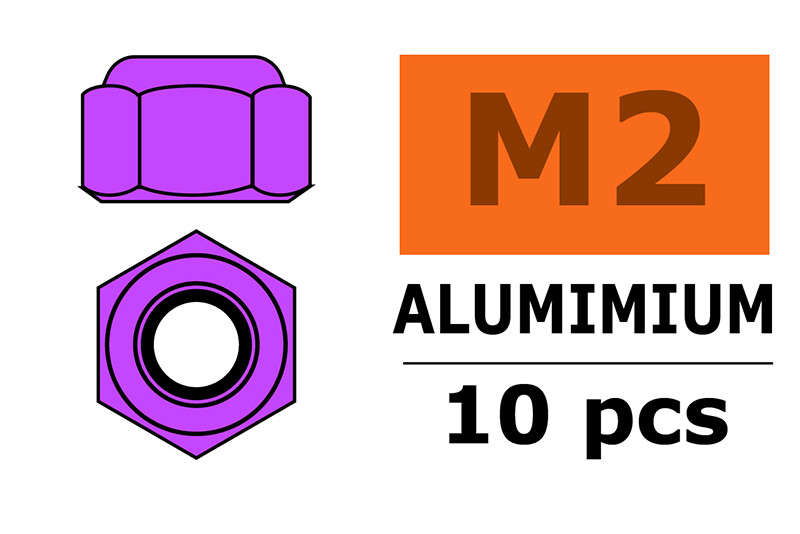 Zelfborgende zeskantmoer M2 "Paars", Aluminium (10st)