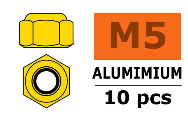 Zelfborgende zeskantmoer M5 "Goud", Aluminium (10st)