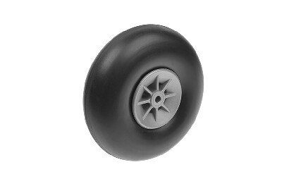 Vliegtuig wielen, Rubber met Nylon velg, 100mm, As Diameter 4mm (2 st)