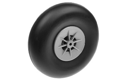 Vliegtuig wielen, Rubber met Nylon velg, 125mm, As Diameter 5mm (2 st)