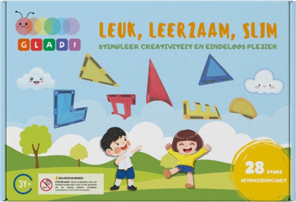 Gladi Magnetisch Speelgoed - Uitbreidingsset - Magnetic Tiles - 28 stuks