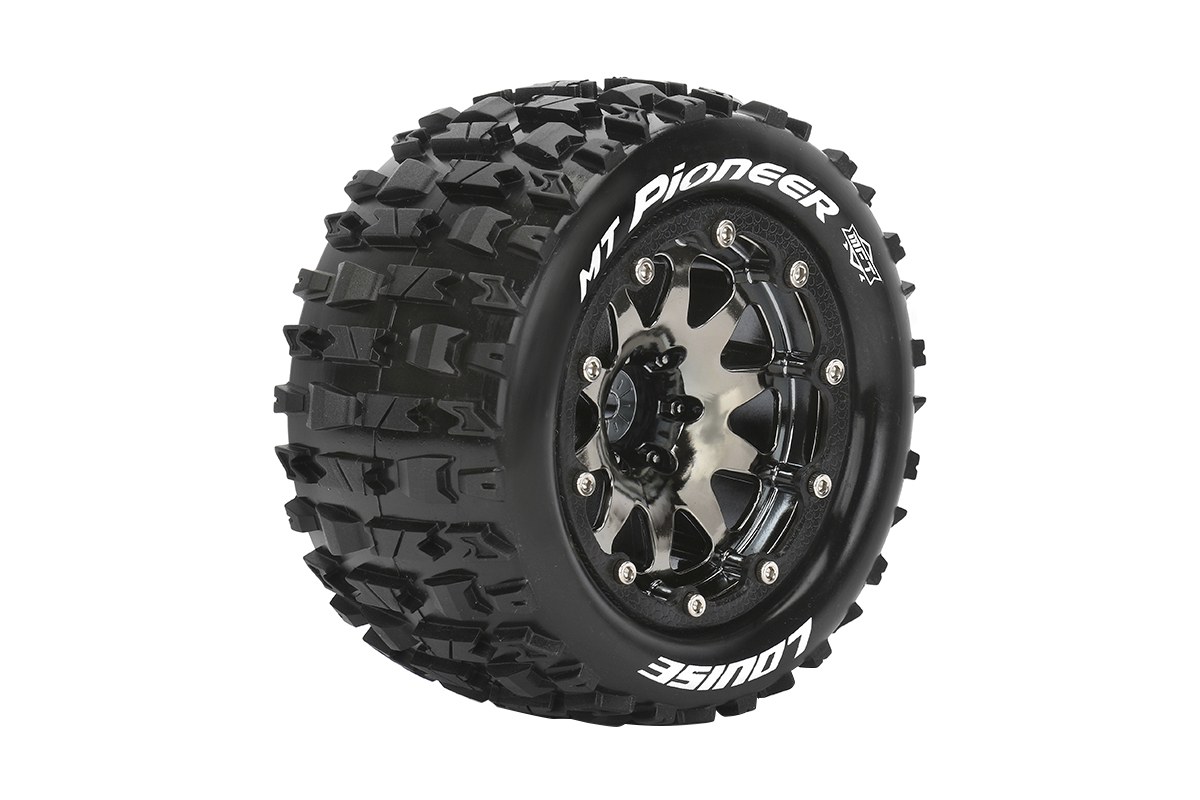 Louise MT-Pioneer - MFT 1/10 banden op 2.8" bead-lock velgen black/chrome - 0 Offset - Hex 12mm