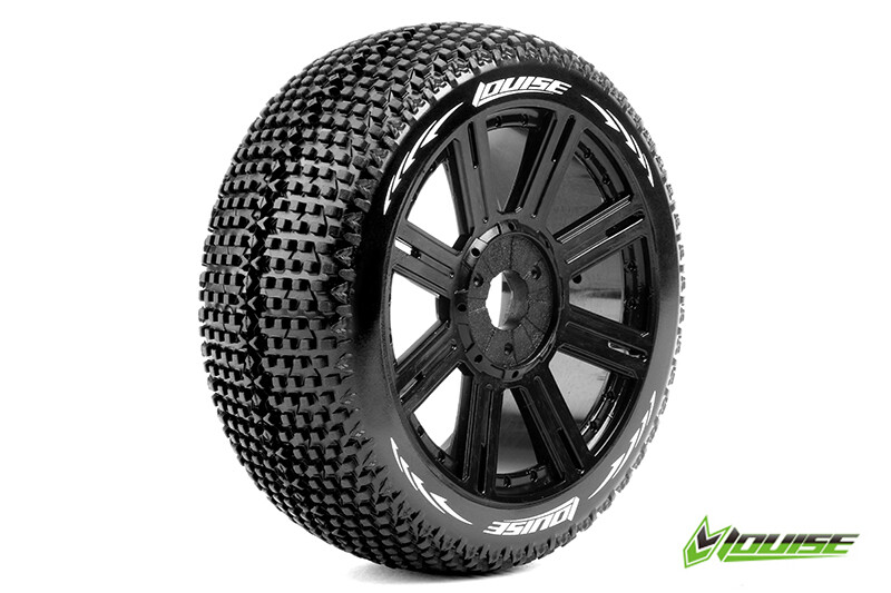 Louise B-TURBO Super Soft banden op zwarte spaakvelgen voor 1/8 buggy