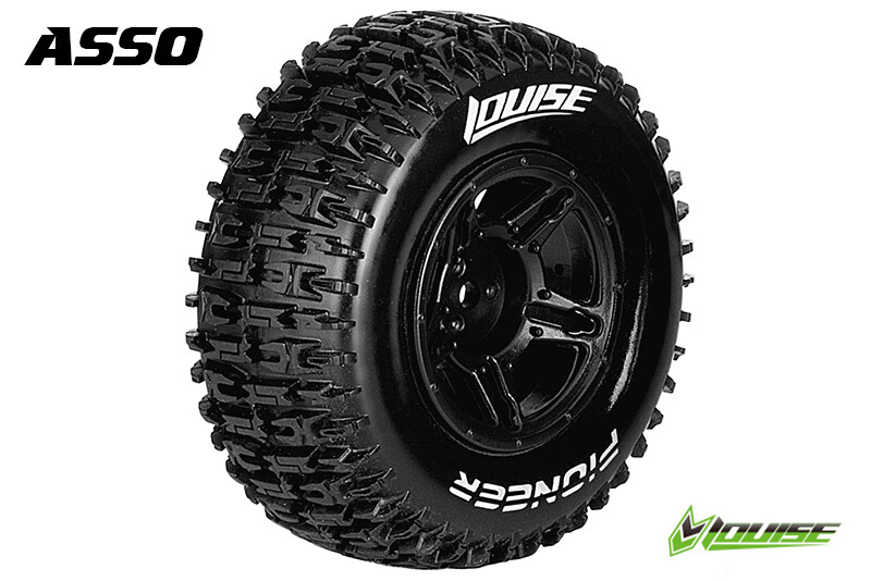 Louise SC-PIONEER shortcourse Soft banden op zwarte velgen - SC10 4X4 (voor/achter)