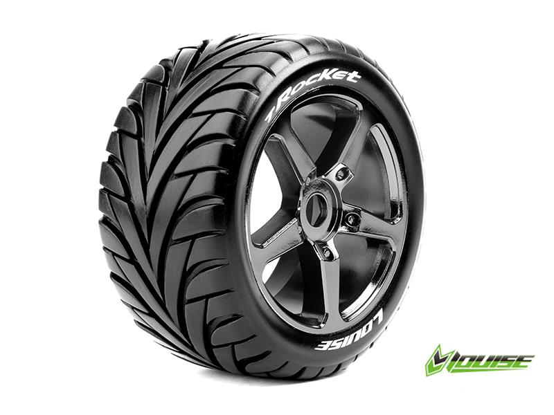Louise T-ROCKET Soft banden op black chrome velgen voor 1/8 Truggy - 0 offset