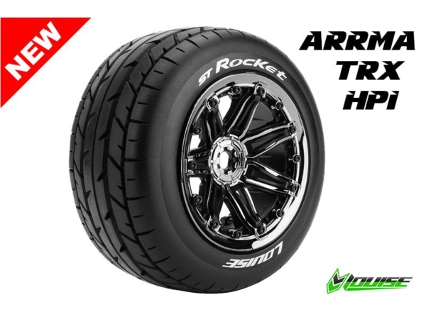 Louise ST-ROCKET Soft banden op black chrome velgen voor 1/8 Stadium Truck - 0 offset