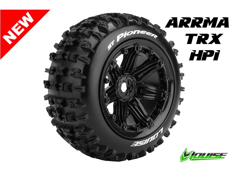 Louise ST-PIONEER Soft banden op zwarte velgen voor 1/8 Stadium Truck - 0 offset