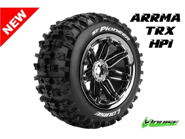 Louise ST-PIONEER Soft banden op black chrome velgen voor 1/8 Stadium Truck - 0 offset