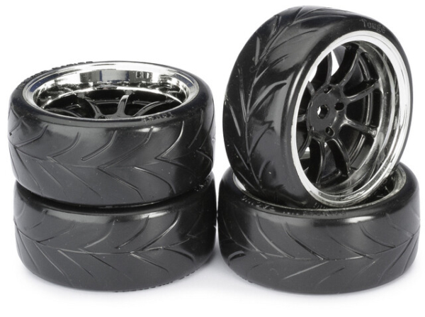 Absima drift banden op 9-spaaks velgen / Type A - Zwart/Chrome
