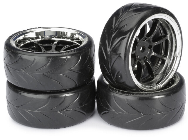 Absima drift banden op 9-spaaks velgen / Type A - Zwart/Chrome