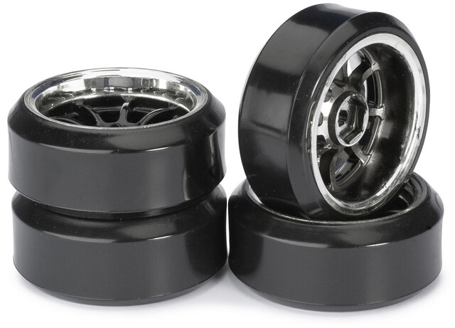 Absima drift banden op 9-Spaaks velgen Type C - Zwart/Chrome