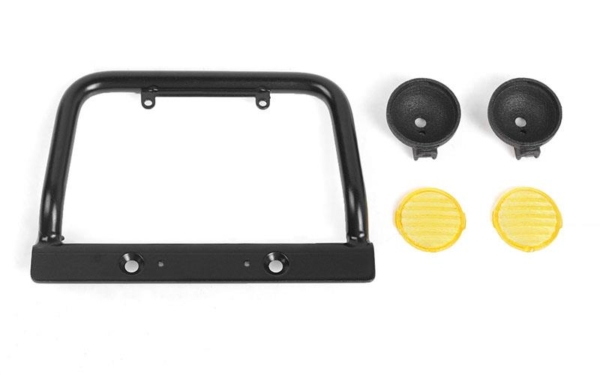 RC4WD Steel Push Bar Front Bumper W/ Yellow Flood Lights for RC4WD Gelande II 2015 Land Rover Defender D90 (VVV-C1122)