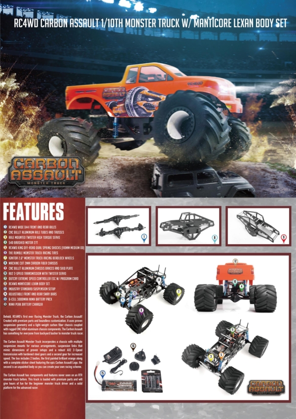 RC4WD Carbon Assault 1/10th Monster Truck w/ Manticore Lexan Body Set (Z-RTR0041)