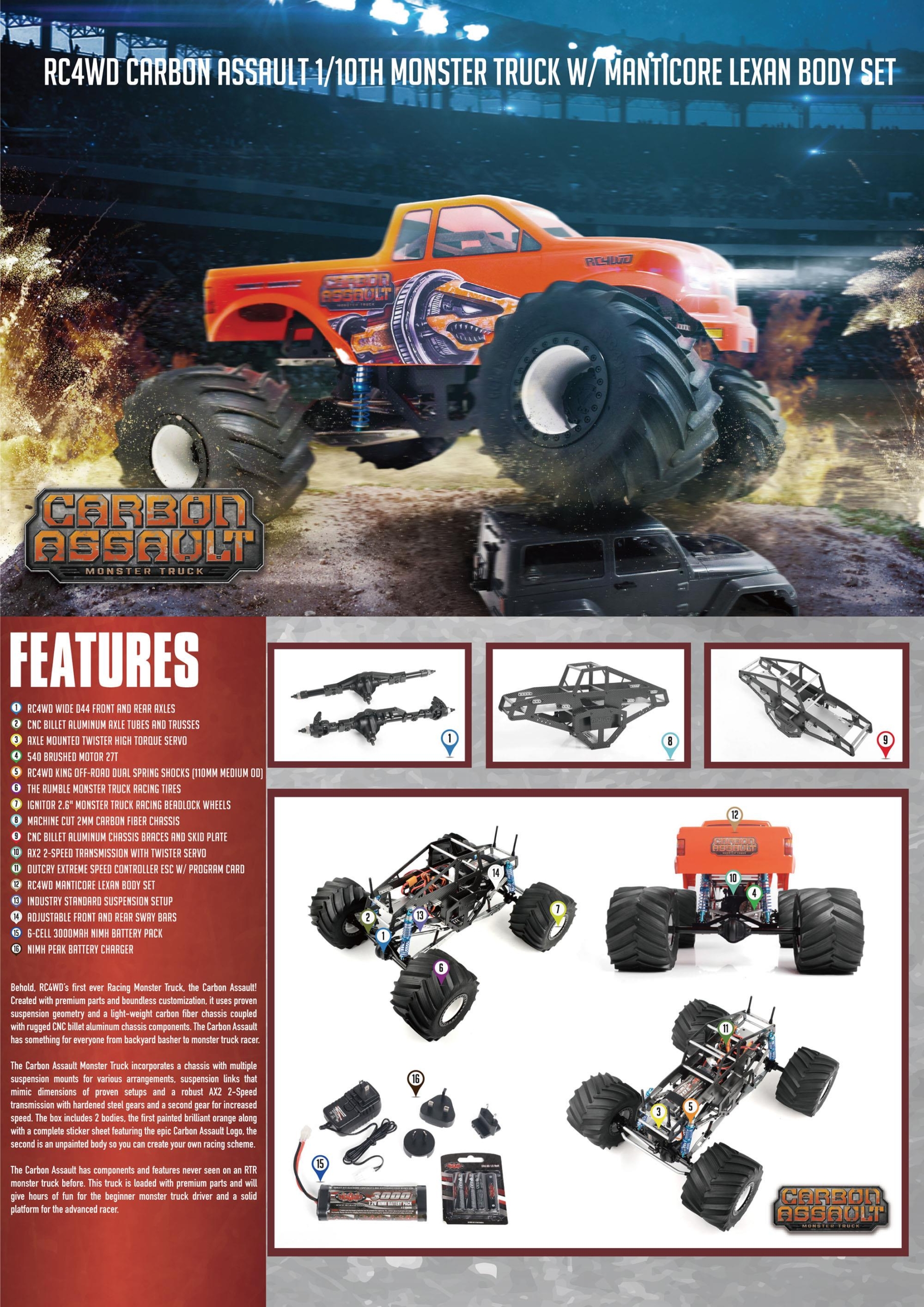 RC4WD Carbon Assault 1/10th Monster Truck w/ Manticore Lexan Body Set (Z-RTR0041)