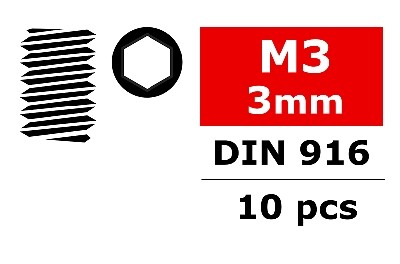 Team Corally - Staal stelschroeven M3 x 3mm - Binnenzeskant - 10 st (C-30150)