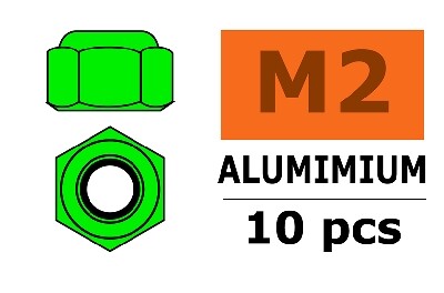 Zelfborgende zeskantmoer M2 "Groen", Aluminium (10st)