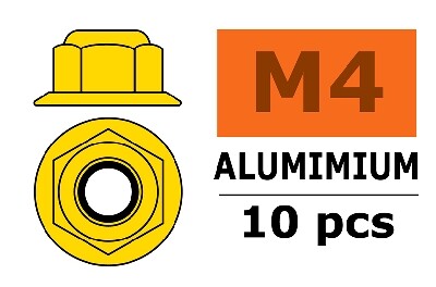 Zelfborgende zeskantmoer M4, met flens "Goud", Aluminium (10st)