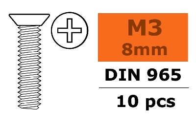 Verzonken schroef met philips kruissleuf, M3X8, Gegalvaniseerd staal (10st)