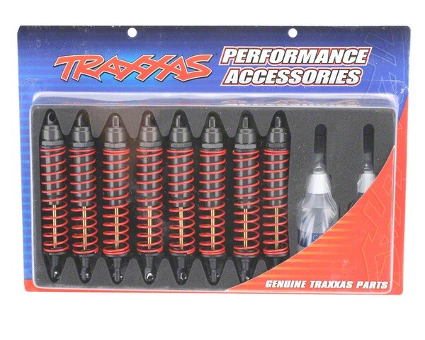 Big bore shocks (xx-long) (hard-anodized & teflon-coated t6 aluminum) (assembled) w/ red springs, tin shafts (8 pack)