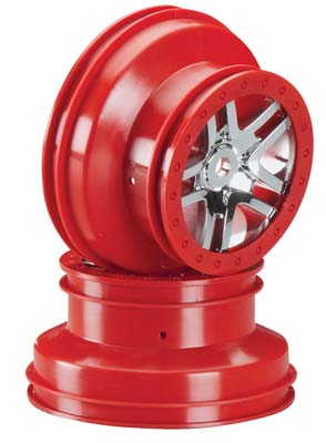 Wheels, SCT Split-Spoke, chrome, red beadlock style, dual profile (2.2 outer 3.0 inner) (front/rear) (2)