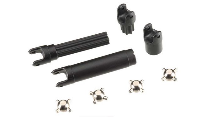 Half shafts, center front (1), center rear (1) (internal splined half shafts (2)/external splined half shaft) (2))/ metal u-joints (4)