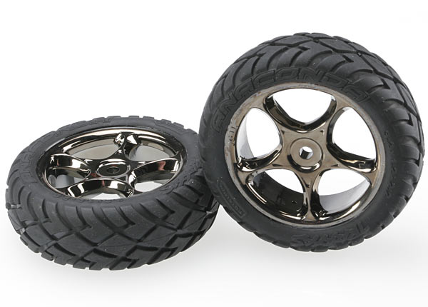 Tires & wheels, assembled (tracer 2.2" black chrome wheels, anaconda 2.2" tires with foam inserts) (2) (bandit front) (TRX-2479A)