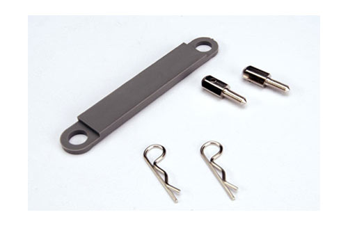 Traxxas - Battery hold-down plate (grey) / metal posts (2) / body clips (2) (TRX-3727A)