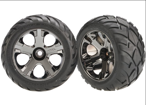 Tires & wheels, assembled, glued (all-star black chrome wheels, anaconda tires, foam inserts) (nitro front) (1 left, 1 right)