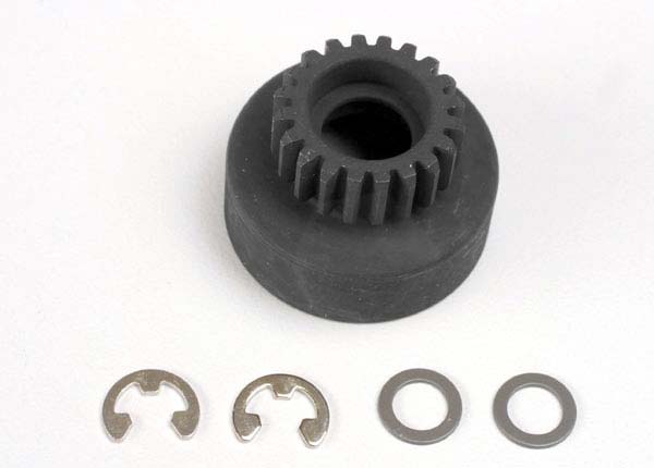 Clutch bell, (20-tooth)/ 5x8x0.5mm fiber washer (2)/ 5mm e-clip (requires #4611-ball bearings, 5x11x4mm (2)