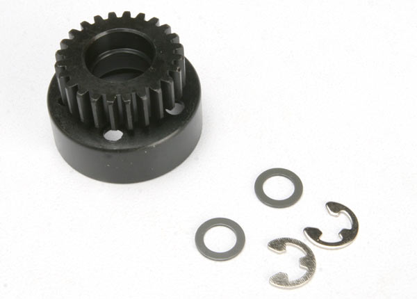 Clutch bell, (24-tooth)/ 5x8x0.5mm fiber washer (2)/ 5mm e-clip (requires #4611-ball bearings, 5x11x4mm (2))