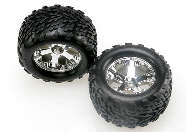 Tires & wheels, assembled, glued (2.8") (all-star chrome wheels, talon tires, foam inserts) (nitro stampede front) (2)