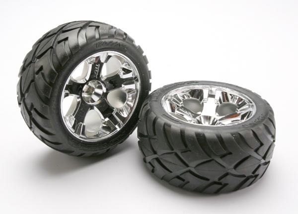 Tires & wheels, assembled, glued (all-star chrome wheels, anaconda tires, foam inserts) (nitro front) (1 left, 1 right)