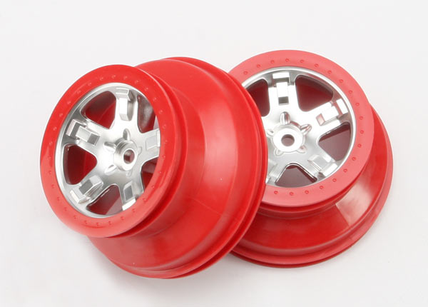 Wheels, sct satin chrome, red beadlock style, dual profile (2.2" outer, 3.0" inner) (rear) (2)