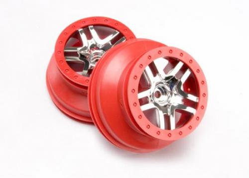 Short Course Chrome SS Wheels - Red Beadlock - 12mm Hex (2) (2WD Front)