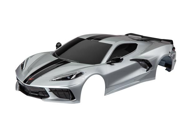 Body, Chevrolet Corvette Stingray, complete (silver) (painted, decals applied) (includes side mirrors, spoiler, grilles, vents, & clipless mounting)