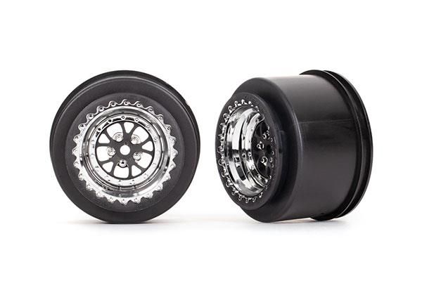 Traxxas Wheels, Weld Chrome / Black (rear) (2) (TRX-9473R)