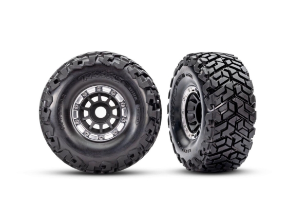 Traxxas - Tires & wheels, assembled, glued, left (1), right (1) (black with satin beadlock wheels, Maxx Slash belted tires, foam inserts) (17mm spl...