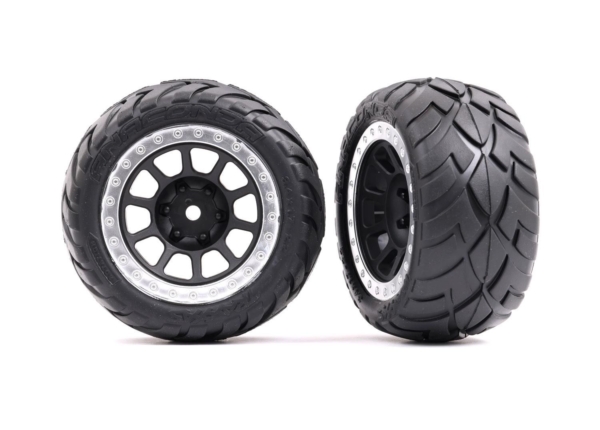 Traxxas - Tires & wheels, assembled (2.2' graphite gray, satin chrome beadlock wheels, Anaconda 2.2' tires with foam inserts) (2) (Bandit rear) (TR...