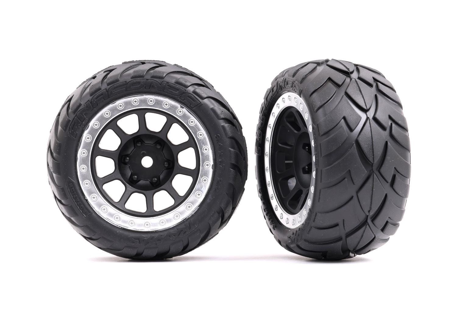 Traxxas - Tires & wheels, assembled (2.2' graphite gray, satin chrome beadlock wheels, Anaconda 2.2' tires with foam inserts) (2) (Bandit rear) (TR...