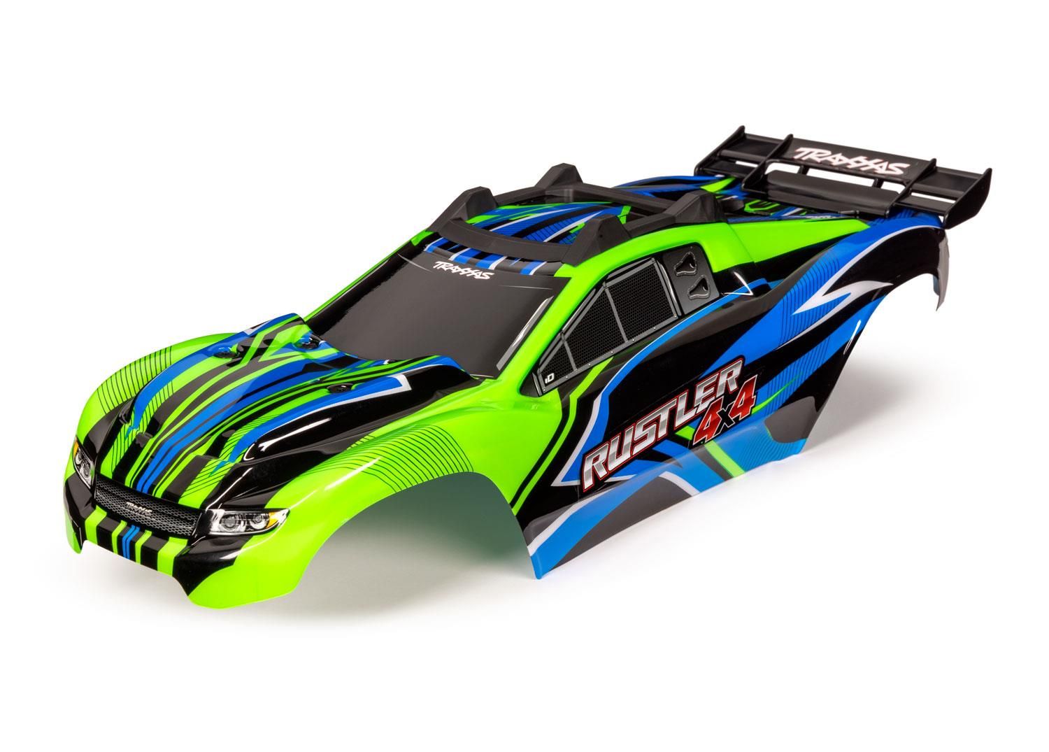 Traxxas - Body, Rustler 4X4, green & blue/ window, grille, lights decal sheet (TRX-6734G)