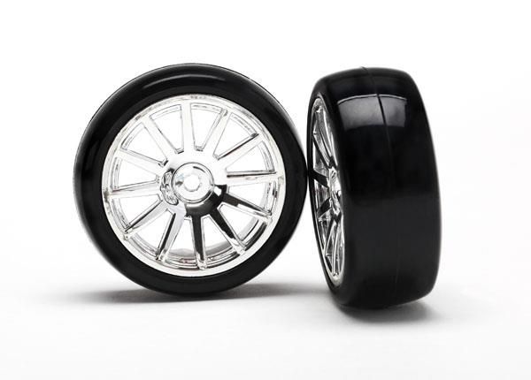 Tires & wheels, assembled, glued (12-spoke chrome wheels, slick tires) (2)