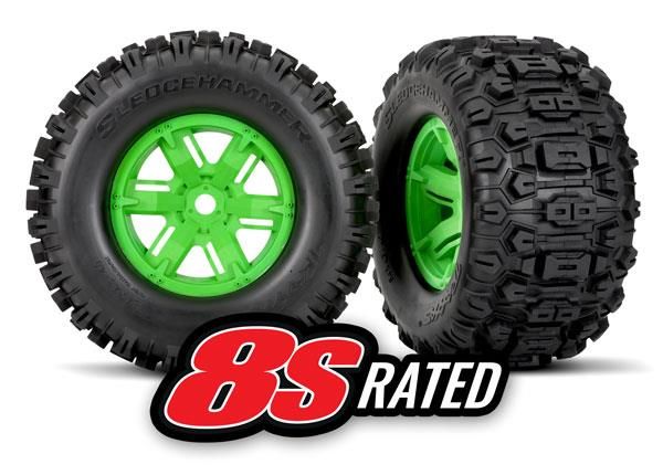 Traxxas - Tires & wheels, assembled, glued (X-Maxx green wheels, Sledgehammer tires, foam inserts) (left & right) (2) (TRX-7774G)