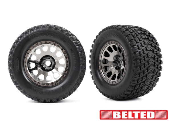 Traxxas - Tires & wheels, assembled, glued (XRT Race black chrome wheels, Gravix belted tires, dual profile (4.3' outer, 5.7' inner) foam inserts) ...