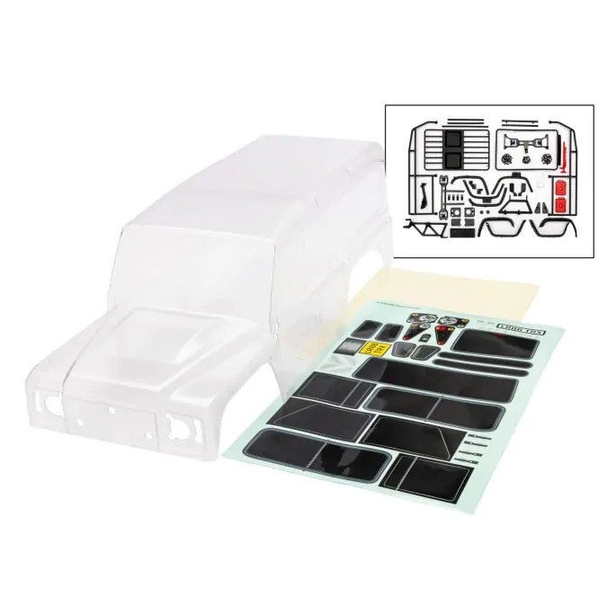 Traxxas - Body, Land Rover Defender clipless, (transparant)/ decals (TRX-8050)